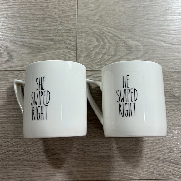 Coco + Lola Set of 2 “He Swiped Right” “She Swiped Right” Couple Mug - Picture 1 of 4